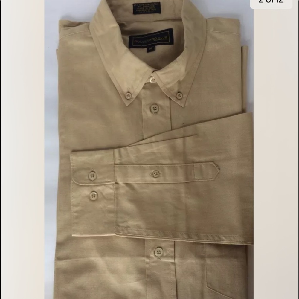 Boulevard Club Men Dress Shirt Long Sleeve 16 Linen Tan